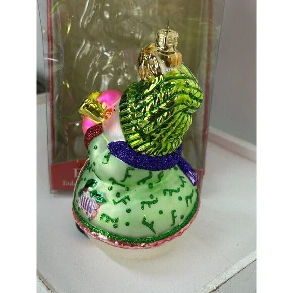 Vintage Fitz And Floyd Large 7 Inch Glass Christmas Ornament Snowman Horn Rck - Picture 9 of 11